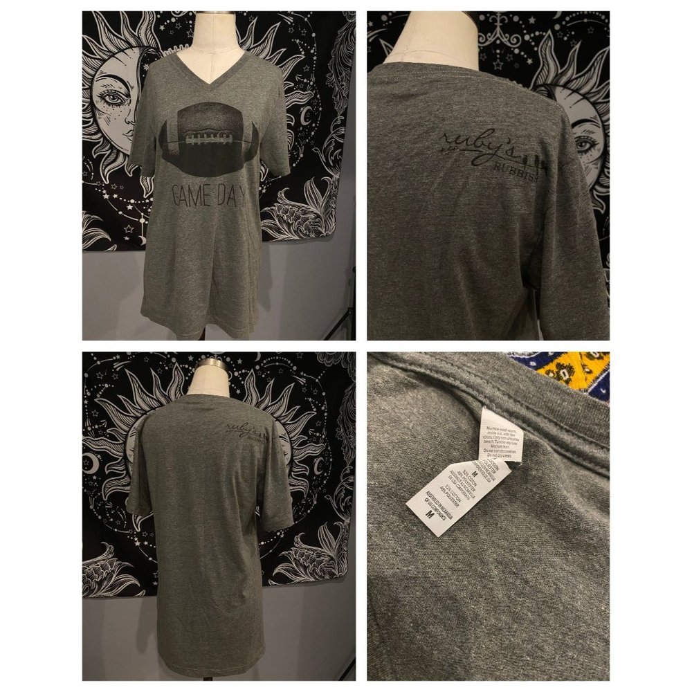 Ruby's Rubbish gray v neck GAME DAY tee Medium